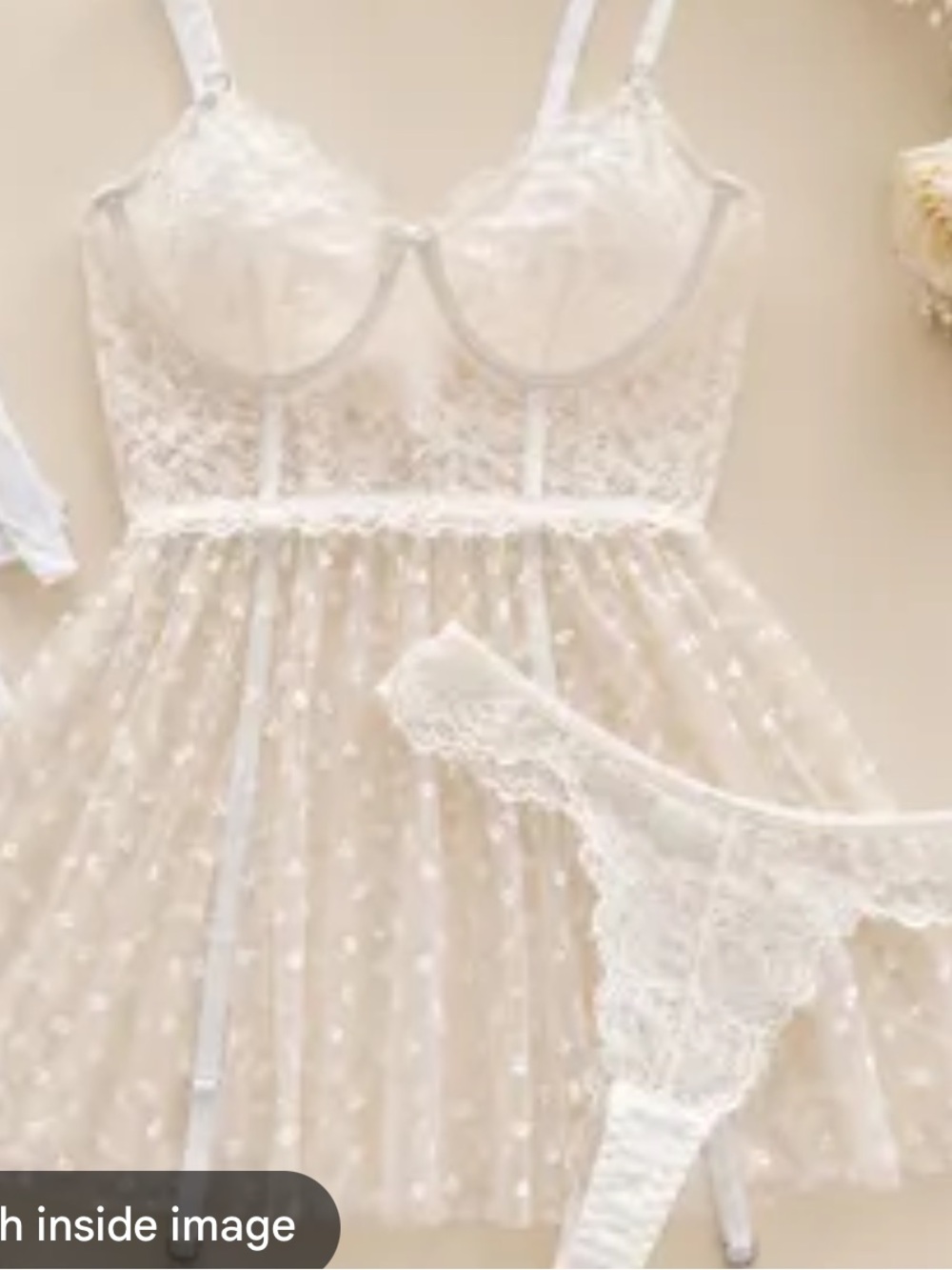 Sheer Ivory Lace Polka-Dot Babydoll Chemise with Matching Thong